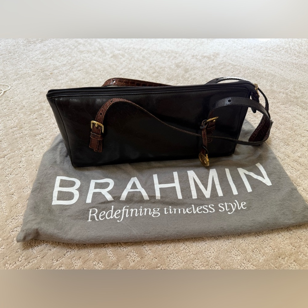 Brahmin Black Crossbody Bag with Gold Accents